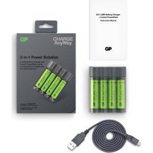 GP Powerbank Özellikli Şarj Cihazı + 4x2600 mAh Kalem Pil AA